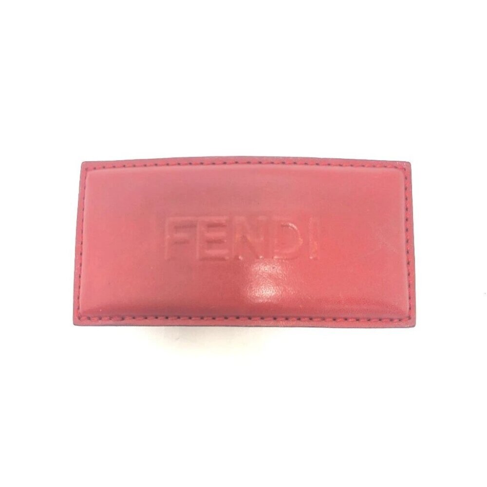 FENDI logo Barrette Hair Clip Leather Red